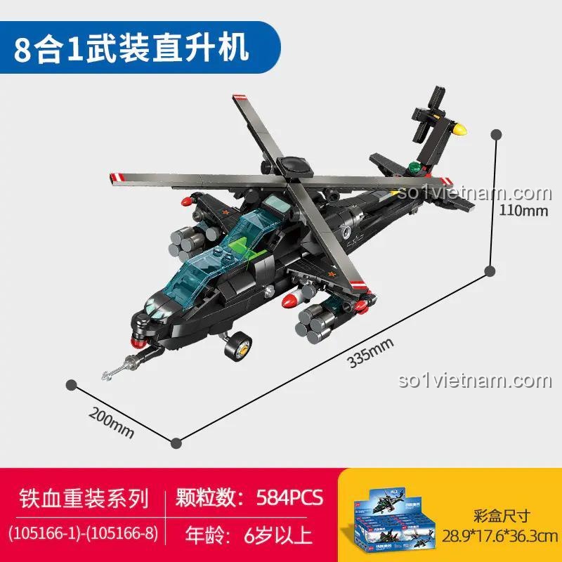 SEMBO Máy bay quân sự 105166 Mô hình máy bay chiến đấu kích thước chi tiết