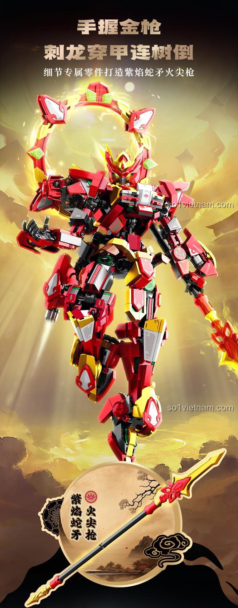 Chi tiết khớp nối của mô hình Nezha - Thánh Phong Thần SEMBO 106002, bộ lắp ghép robot với hơn 40 khớp nối linh hoạt.