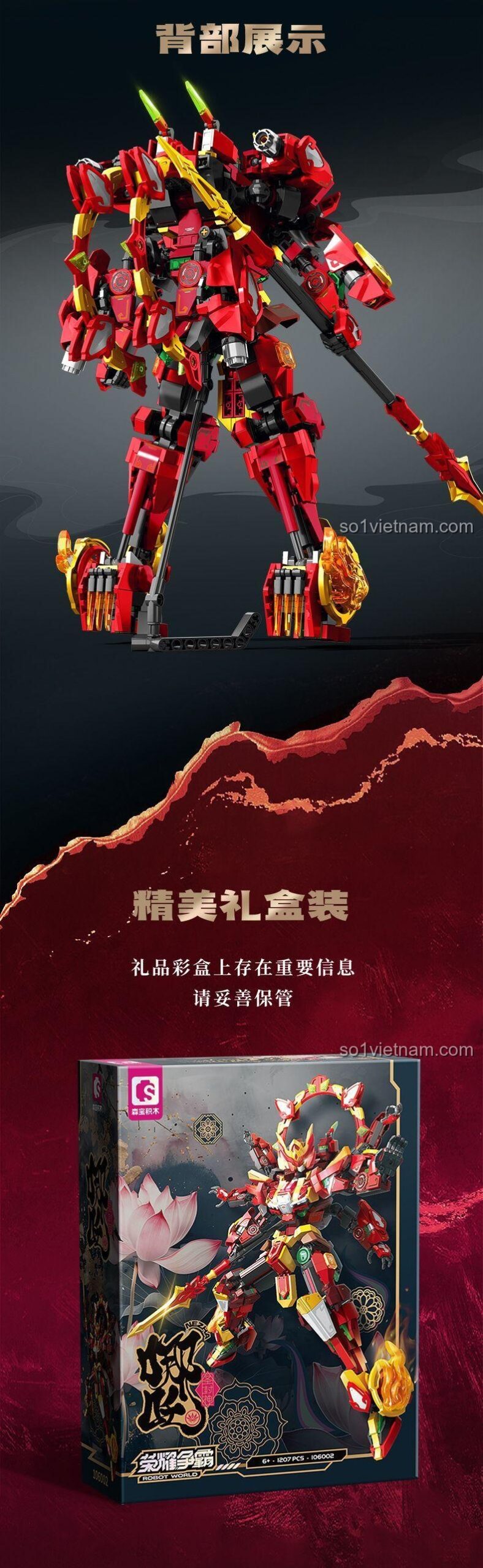 Mô hình Nezha - Thánh Phong Thần SEMBO 106002 đang bay, thể hiện khả năng bay lượn của robot.