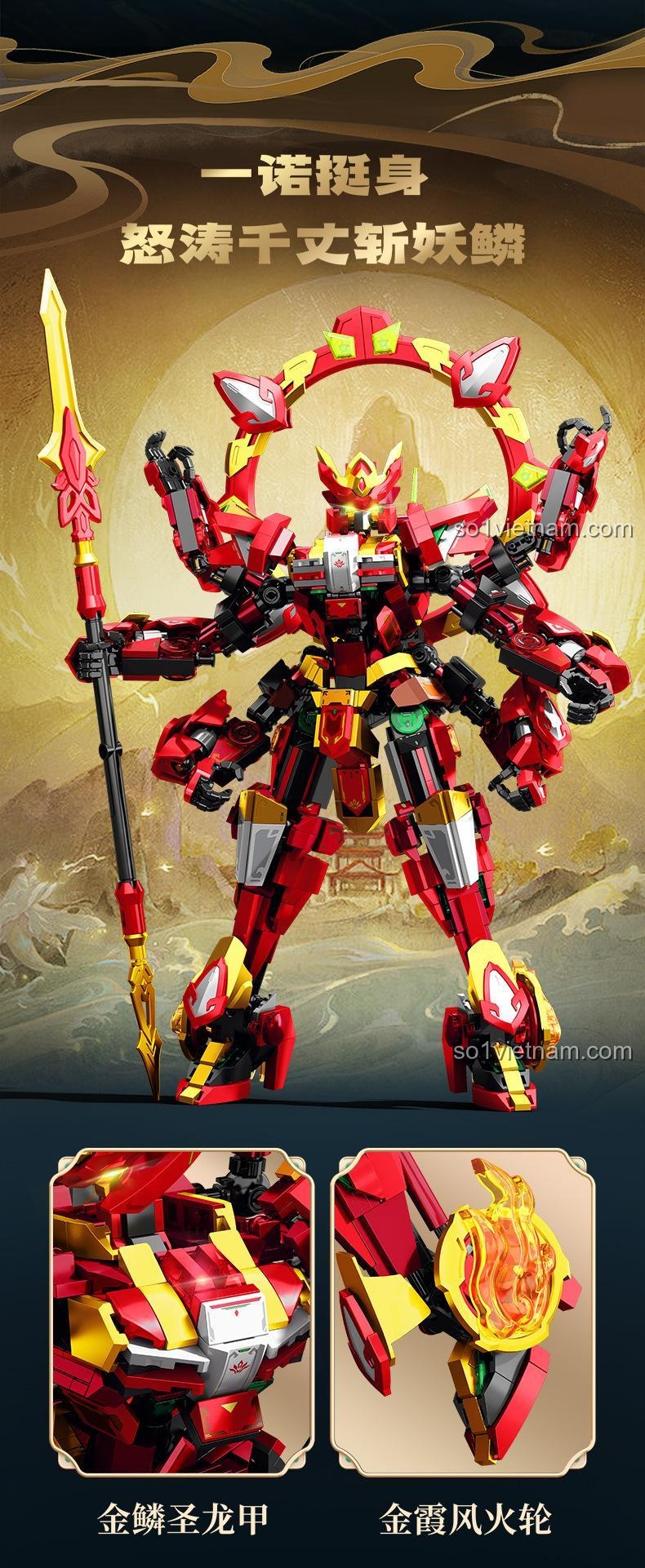 Mô hình Nezha - Thánh Phong Thần SEMBO 106002 đang biến đổi, thể hiện khả năng thay đổi hình dạng của robot.