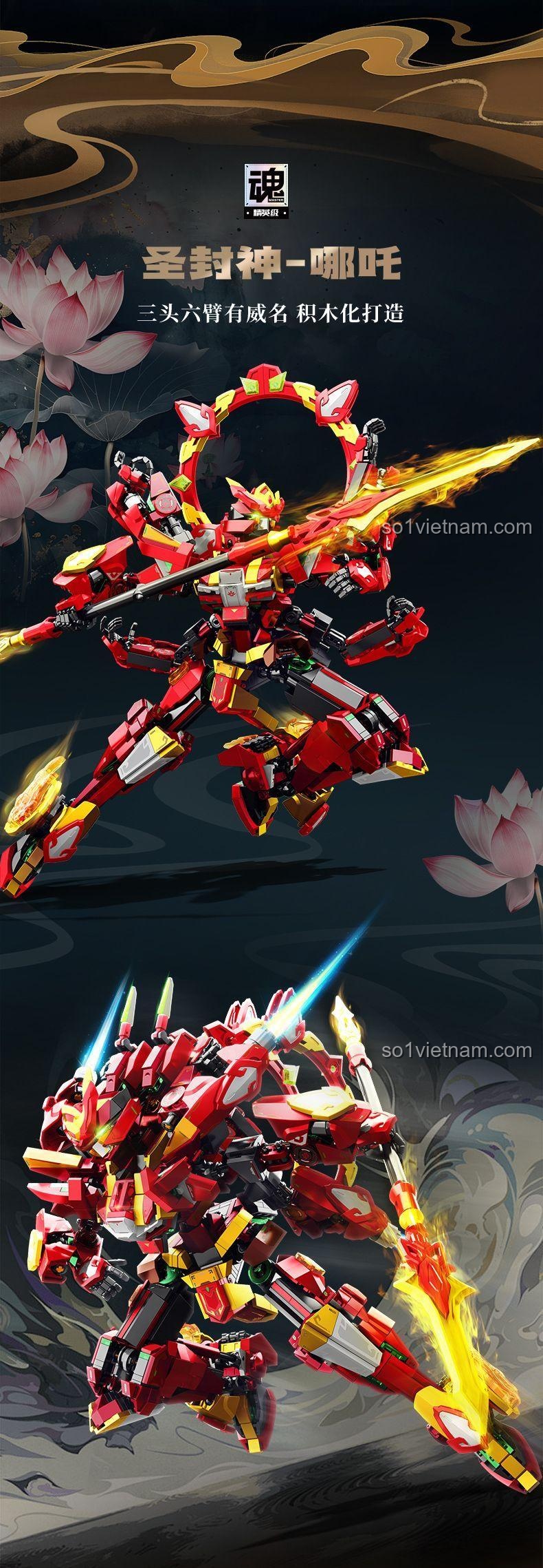 Chi tiết vũ khí của mô hình Nezha - Thánh Phong Thần SEMBO 106002, bộ lắp ghép robot với vũ khí sắc bén.