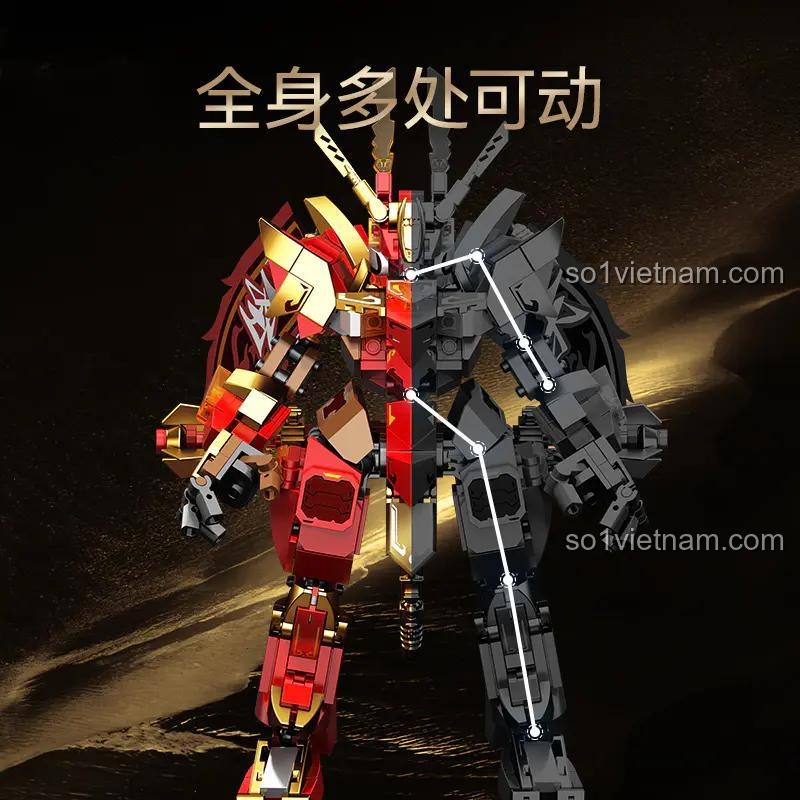 Sơ đồ khớp cử động linh hoạt của Robot Tôn Ngộ Không SEMBO 106073, đồ chơi lắp ráp cho bé trai 6 tuổi, phát triển tư duy.