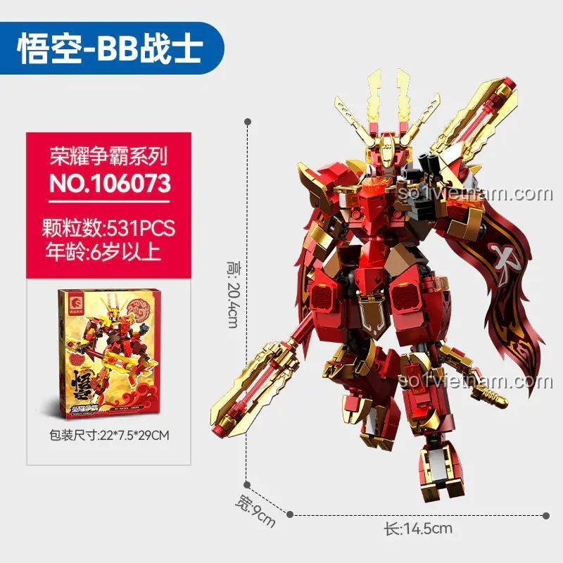 Ảnh thể hiện kích thước mô hình Robot Tôn Ngộ Không SEMBO 106073, đồ chơi mô hình cho bé trai 6 tuổi, chi tiết cao.