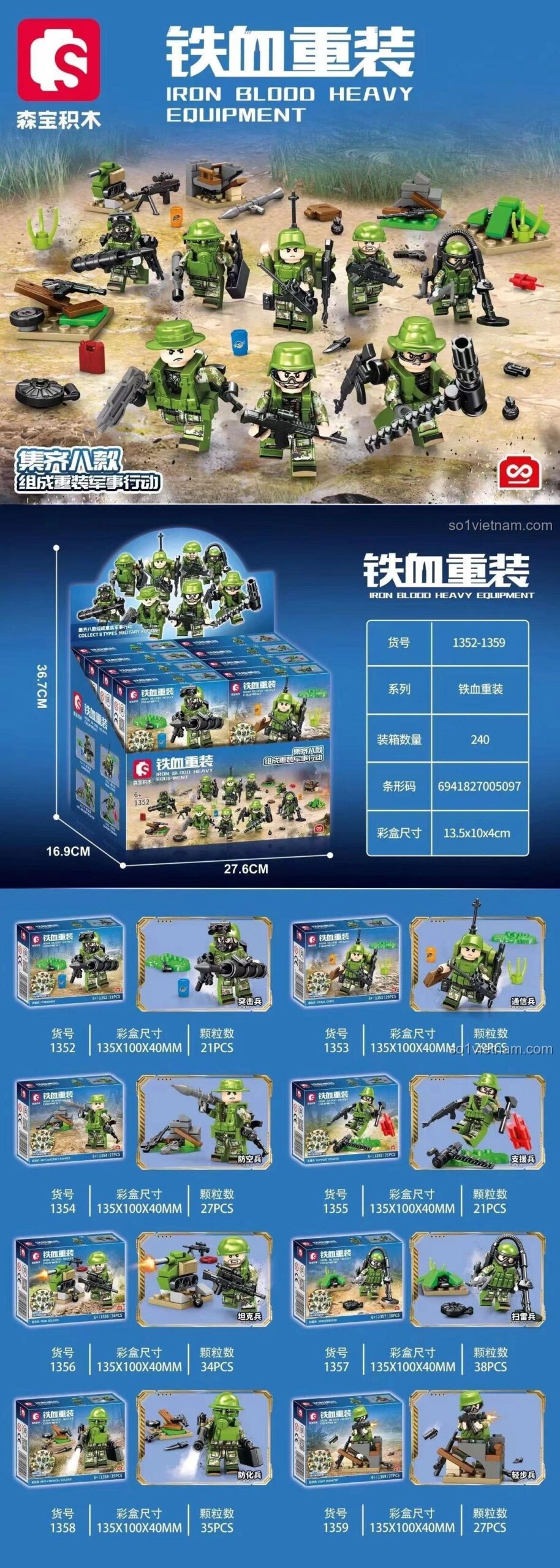 SEMBO 1357 đồ chơi mô hình Lính Rà Phá Bom Mìn chất lượng cao, chi tiết minifigure và phụ kiện, kích thước hộp 13.5x10x4cm