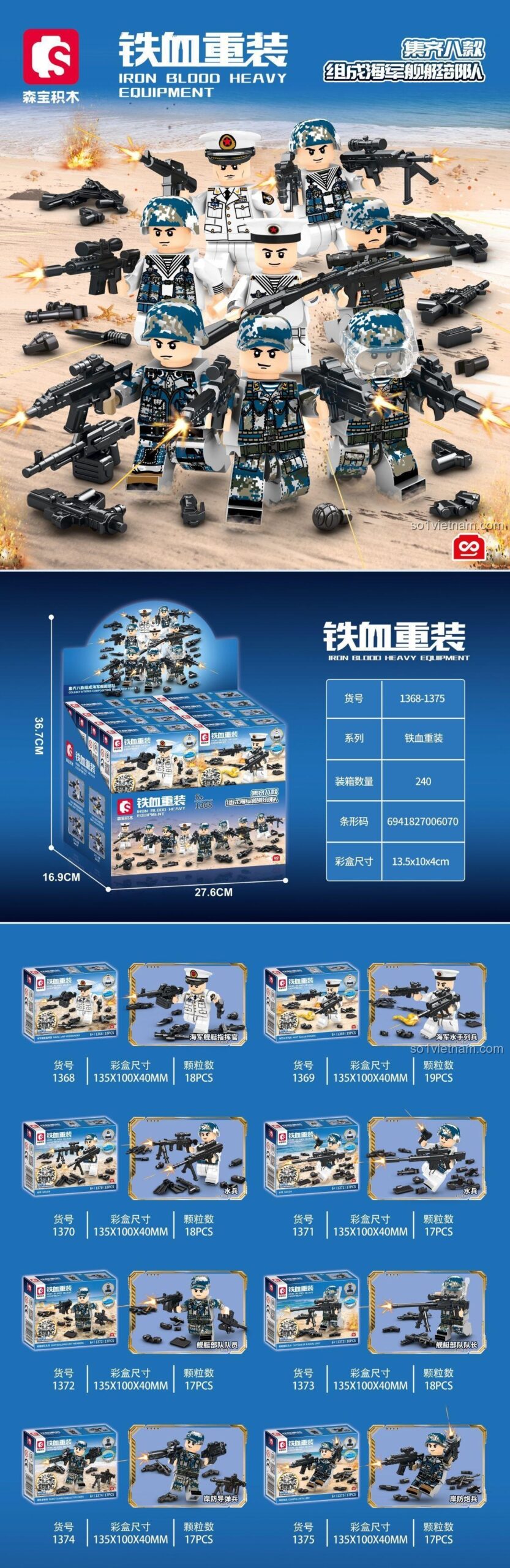 Các mô hình tàu chiến và minifigure từ bộ đồ chơi SEMBO 1372 Hải quân Tàu chiến, đồ chơi lắp ghép cho bé trai 6 tuổi