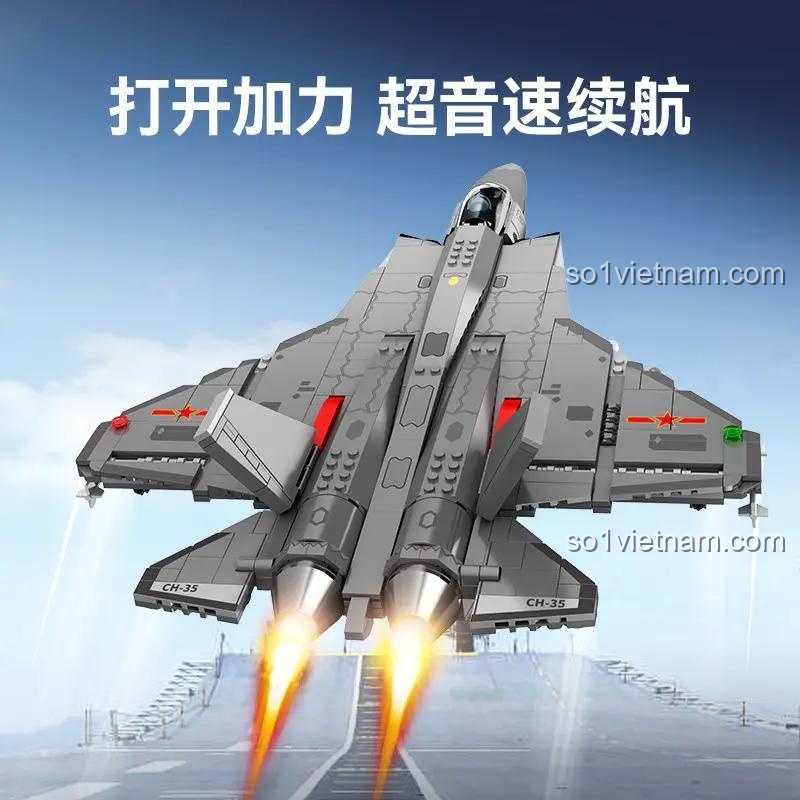 SEMBO 202191 Máy bay chiến đấu J-35 Bộ đồ chơi Máy bay chiến đấu J-35 Bay với lửa