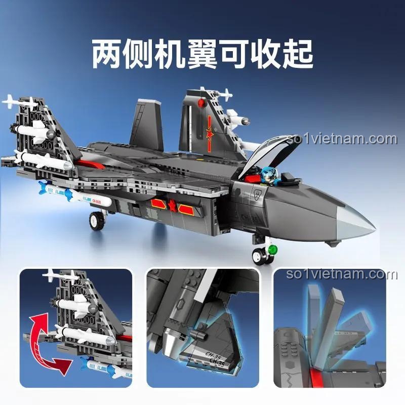 SEMBO 202191 Máy bay chiến đấu J-35 Bộ đồ chơi Máy bay chiến đấu J-35 Cánh có thể thu gọn