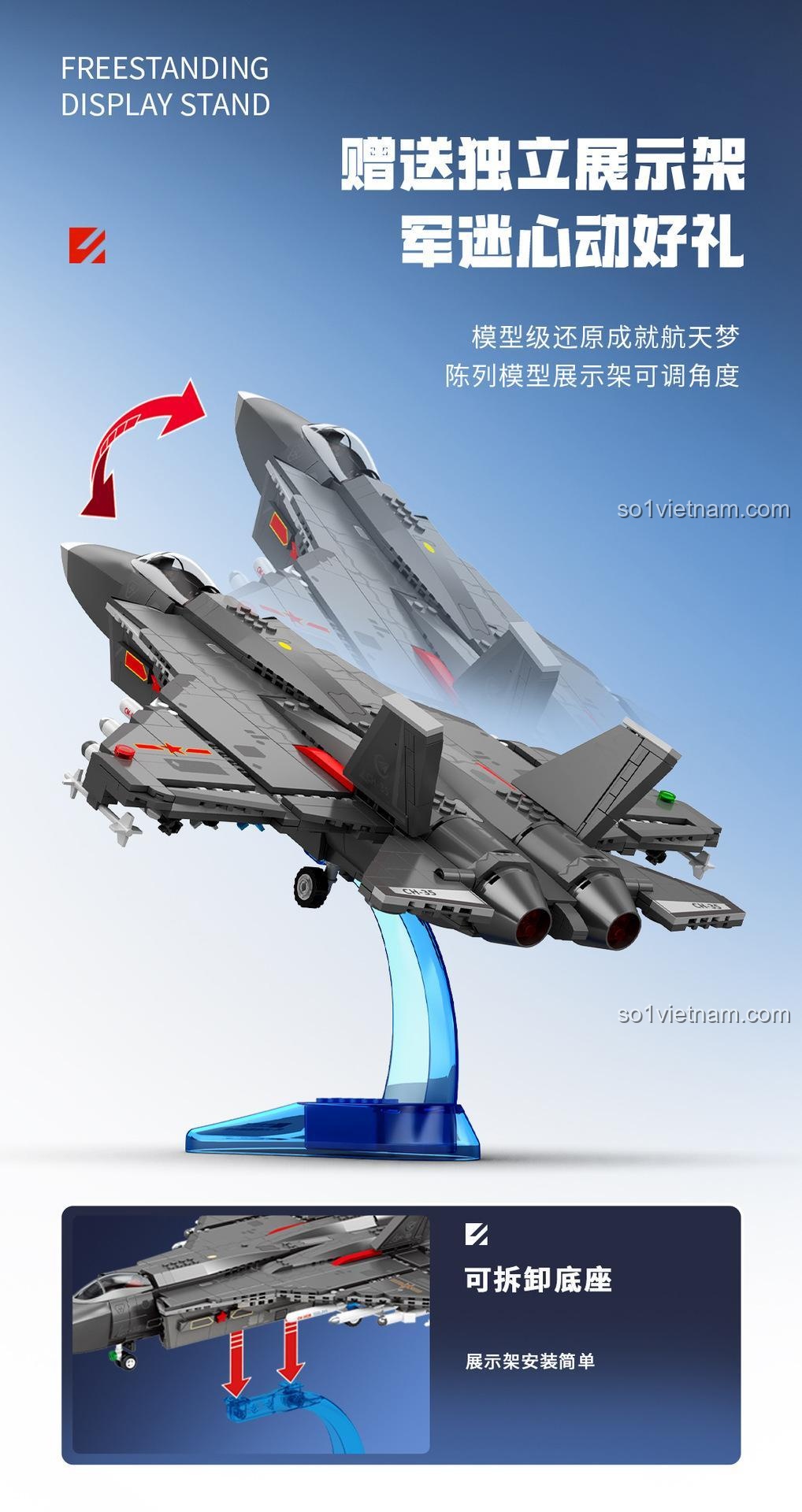 SEMBO 202191 Máy bay chiến đấu J-35 Bộ đồ chơi Máy bay chiến đấu J-35 Mô hình bay với lửa, khói, cánh thu gọn, buồng lái mở và phi công