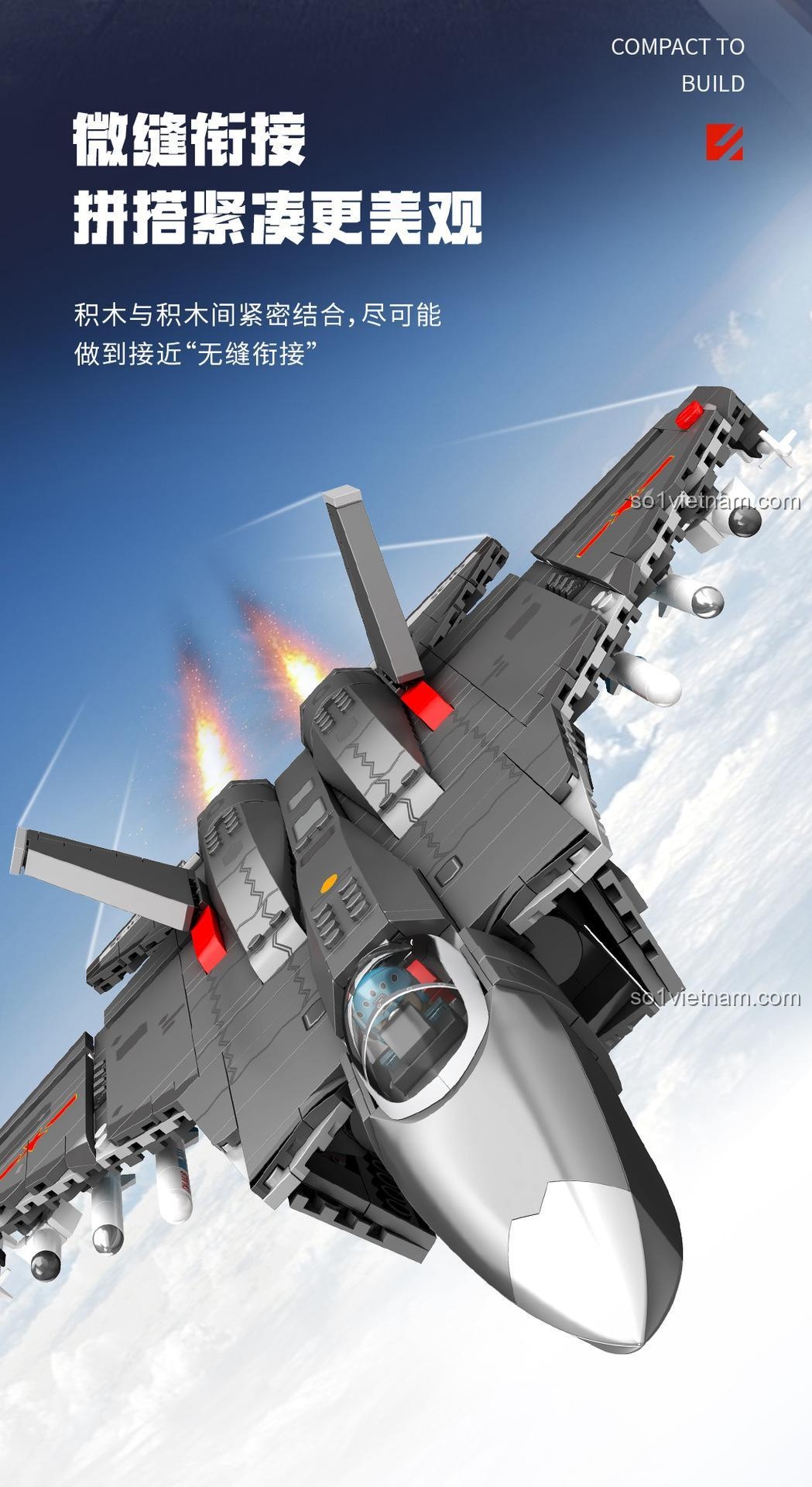 SEMBO 202191 Máy bay chiến đấu J-35 Bộ đồ chơi Máy bay chiến đấu J-35 Mô hình bay với lửa và khói