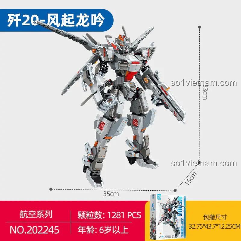 đồ chơi mô hình Mecha J-20 SEMBO 202245 với kích thước chi tiết, bộ xếp hình Robot Chiến Đấu J-20 giúp bé trai 6 tuổi phát triển tư duy