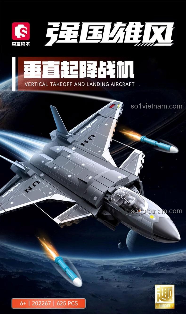 SEMBO 202267 Máy bay chiến đấu cất hạ cánh thẳng đứng, bộ đồ chơi máy bay quân sự, đồ chơi lắp ghép cho bé trai 6 tuổi, mô hình máy bay tàng hình, giá tốt, có tên lửa
