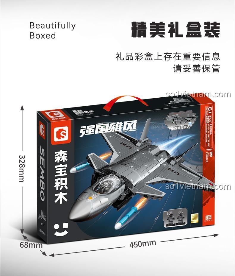 SEMBO 202267 Máy bay chiến đấu cất hạ cánh thẳng đứng, có phi công, bộ đồ chơi máy bay quân sự, đồ chơi lắp ghép cho bé trai 6 tuổi, mô hình máy bay tàng hình, giá tốt
