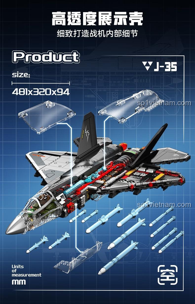 Kích thước mô hình bộ lắp ghép Máy bay chiến đấu tàng hình J-35, đồ chơi mô hình SEMBO, chi tiết nội thất tinh xảo, cho bé trai 6 tuổi