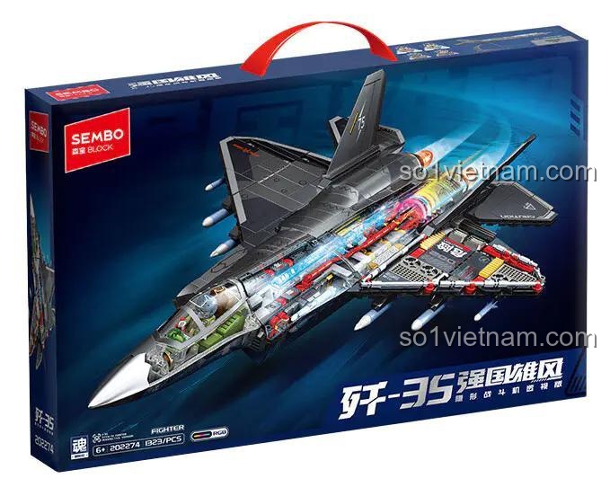 Hộp bộ xếp hình 202274, Máy bay chiến đấu tàng hình J-35 SEMBO, đồ chơi lắp ráp cho bé trai 6 tuổi, giá rẻ