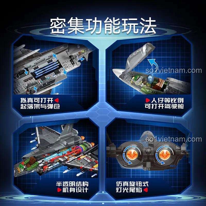 Các tính năng của Máy bay J-35 2274, đồ chơi lắp ráp Máy bay J-35, buồng lái mở, cấu trúc trong suốt, đèn LED, cho bé trai 6 tuổi