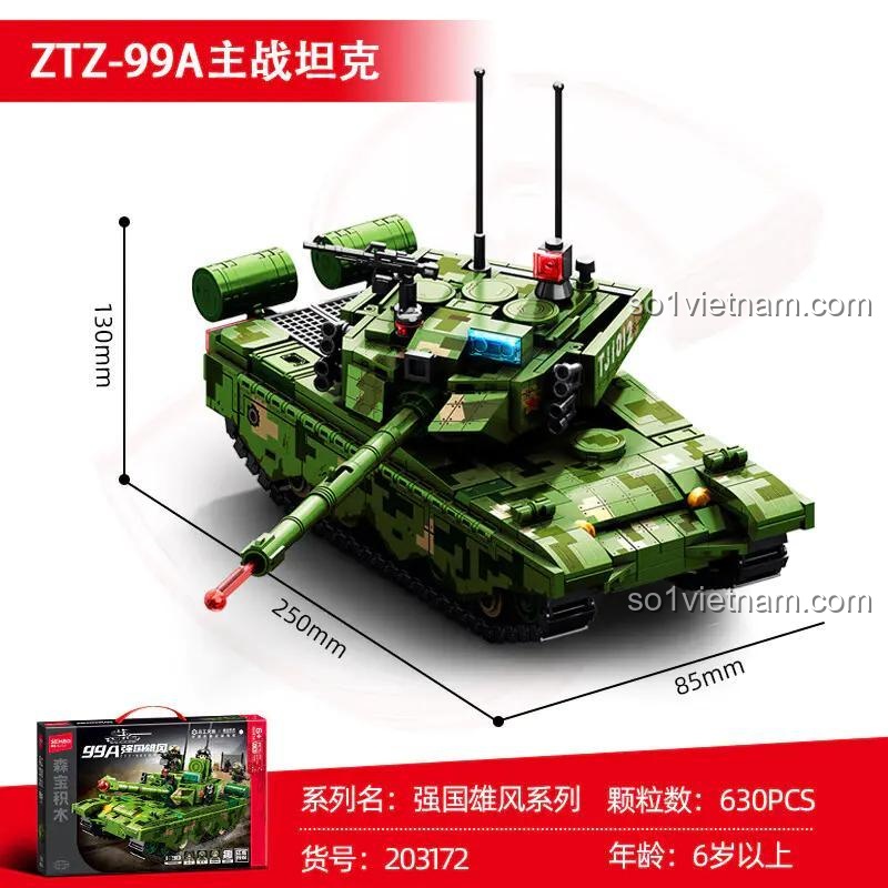 bộ lắp ghép Xe Tăng Chiến Đấu ZTZ-99A, đồ chơi lắp ráp 172, mô hình xe tăng tỉ lệ 1:30, đồ chơi cho bé trai 6 tuổi rèn luyện sự kiên nhẫn