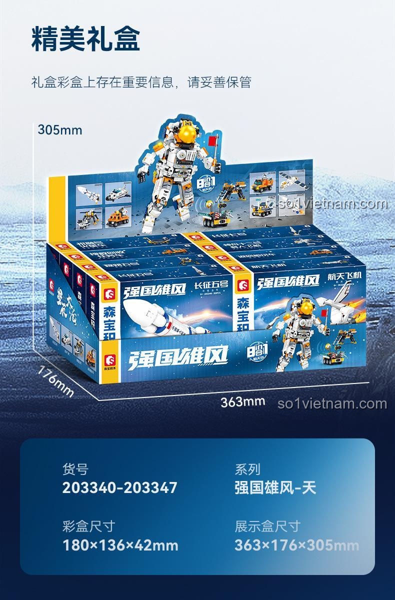 Lưu ý quan trọng về bộ lắp ghép SEMBO 203340, đồ chơi lắp ráp Tàu vũ trụ 203340-203347, không phù hợp cho trẻ dưới 3 tuổi.