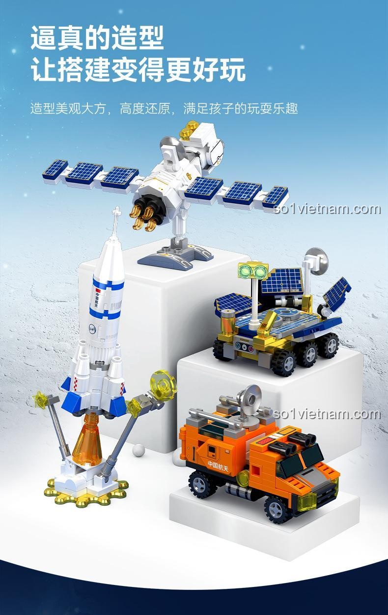 Cận cảnh bộ xếp hình Mô hình vũ trụ SEMBO Block 203340, đồ chơi lắp ráp 8 kiểu biến hình, chất lượng cao
