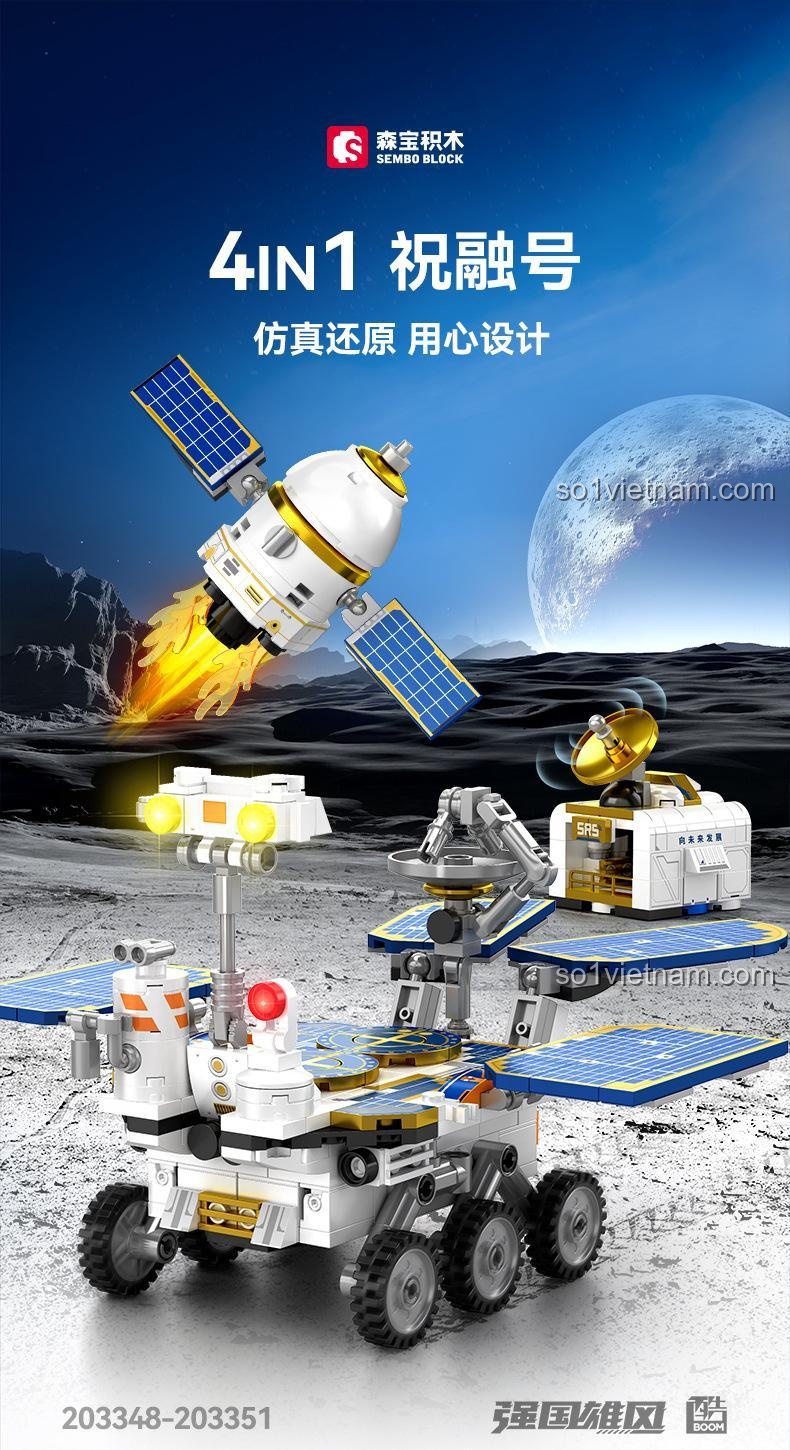 đồ chơi mô hình Xe Tự Hành Sao Hỏa Chúc Dung SEMBO 203348-203351, bộ xếp hình 4 trong 1 cho bé trai 6 tuổi, chất lượng cao.