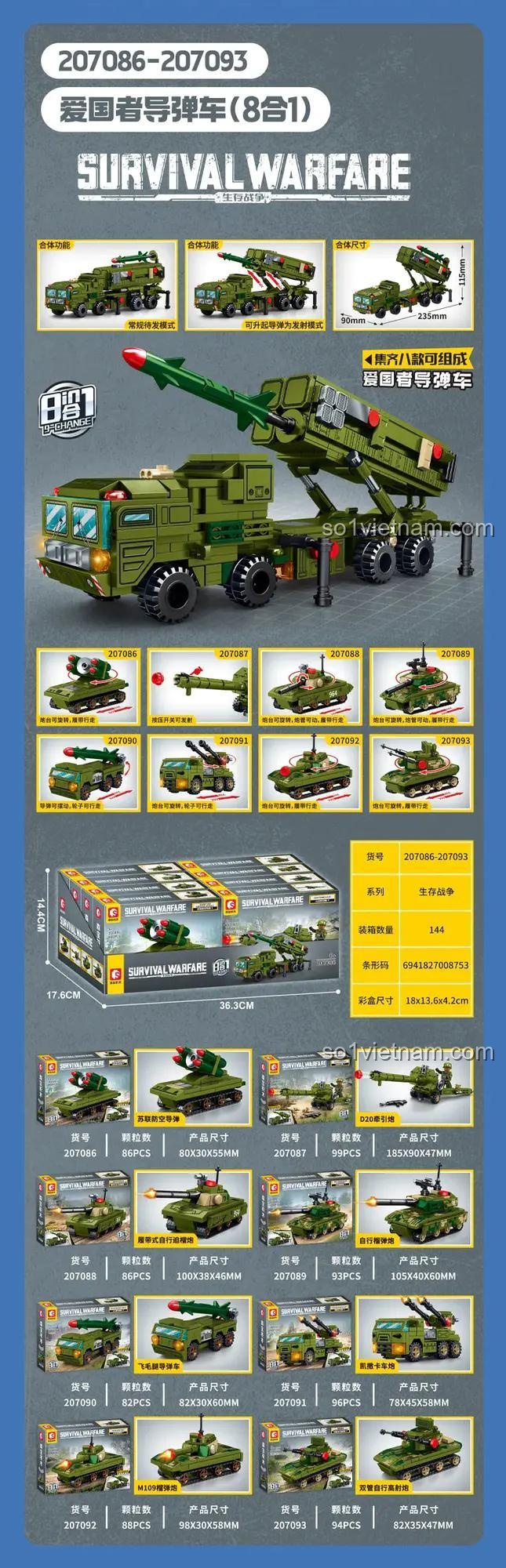 SEMBO 207086-207093 Xe Tên Lửa Patriot - Lắp ráp 8 mẫu khác nhau