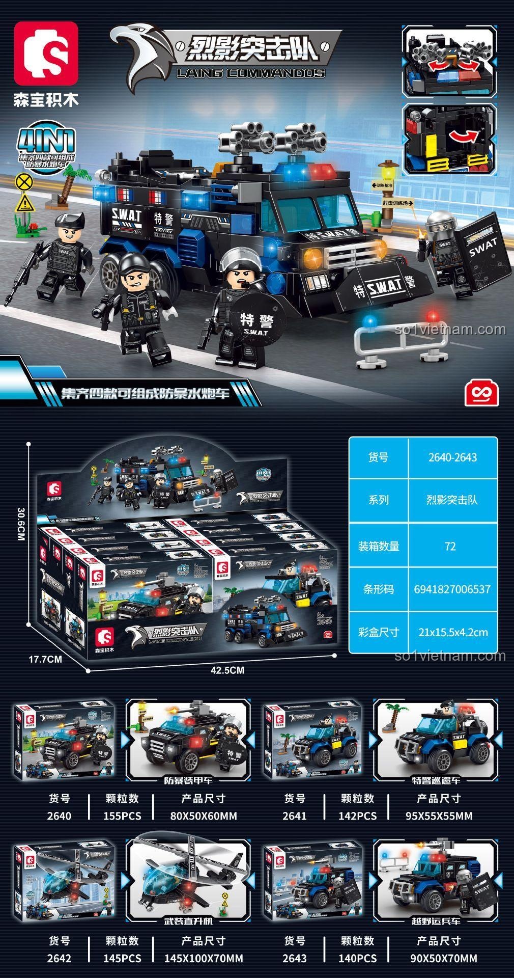 Mô hình tổng thể bộ đồ chơi SEMBO 2642 Trực thăng tấn công SWAT