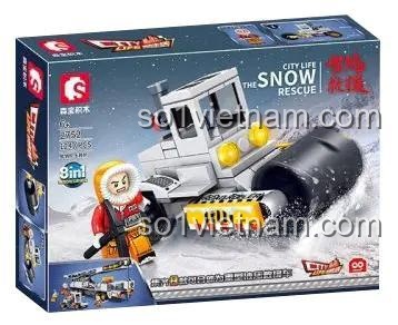 Chi tiết hộp đồ chơi Sembo 2752 Xe lu một bánh, một phần của bộ lắp ghép xe công trình cứu hộ tuyết.