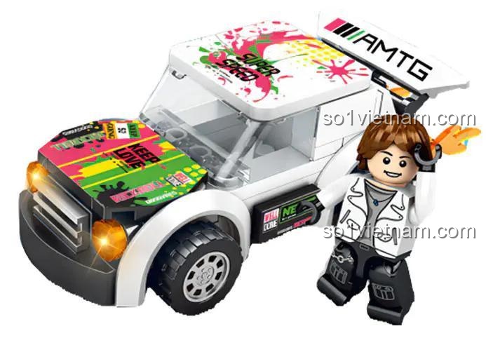 Xe đua SEMBO 2850 Cool Team màu trắng với minifigure