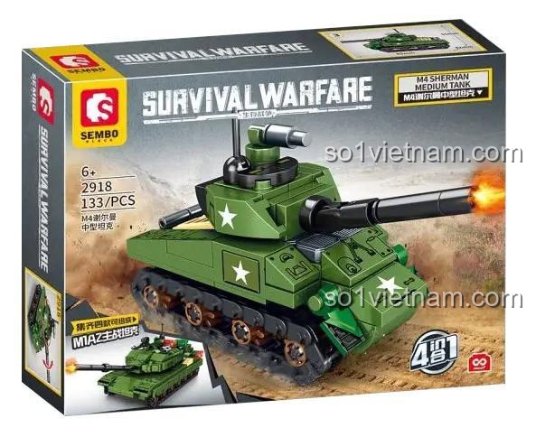 SEMBO 2918 Xe tăng M1A2 Chiến tranh Sinh tồn bộ lắp ghép 133 chi tiết