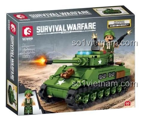 SEMBO 2929 Xe tăng M4 Sherman bộ đồ chơi lắp ráp 250 chi tiết, có minifigure