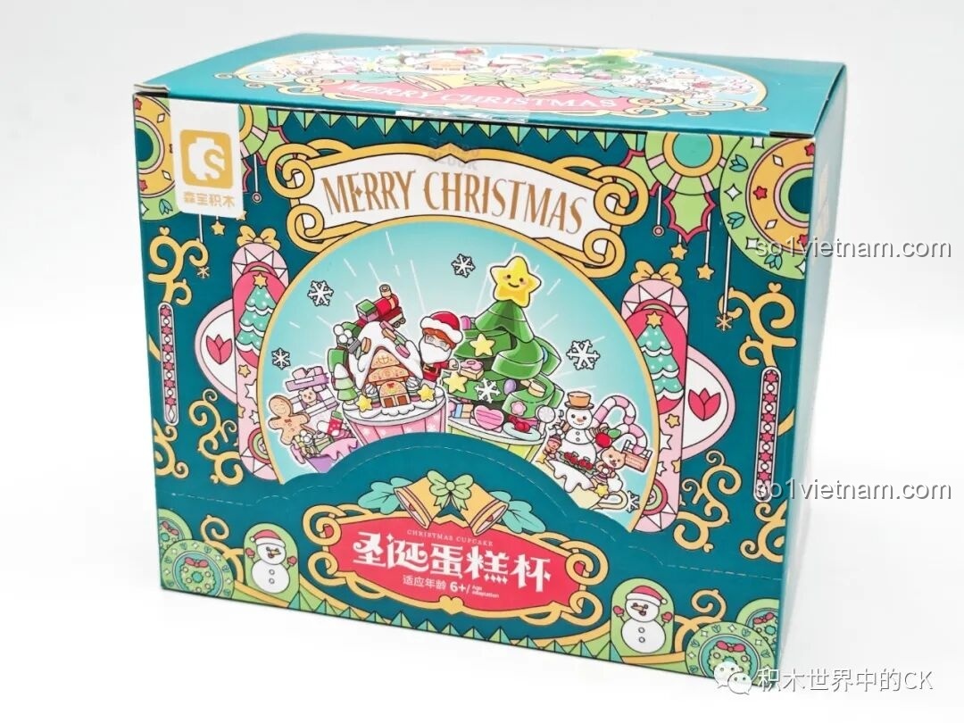 Hộp bộ lắp ghép Bánh Kem Giáng Sinh SEMBO 605032 với hình ảnh minh họa các mẫu bánh kem