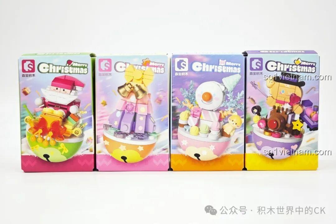 Hộp ngoài của bộ sưu tập SEMBO 605038-605041, bộ xếp hình Ông Già Noel Giao Quà, đồ chơi mô hình Giáng Sinh cho bé 6 tuổi