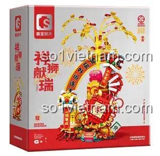 Hộp sản phẩm SEMBO 605043 Lễ Hội Múa Lân - Bộ lắp ghép trang trí Tết, 848 mảnh, có đèn LED và âm thanh