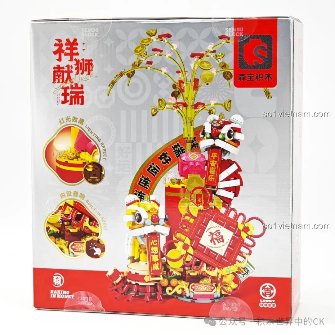 Mặt sau hộp bộ lắp ráp SEMBO 605043 Lễ Hội Múa Lân