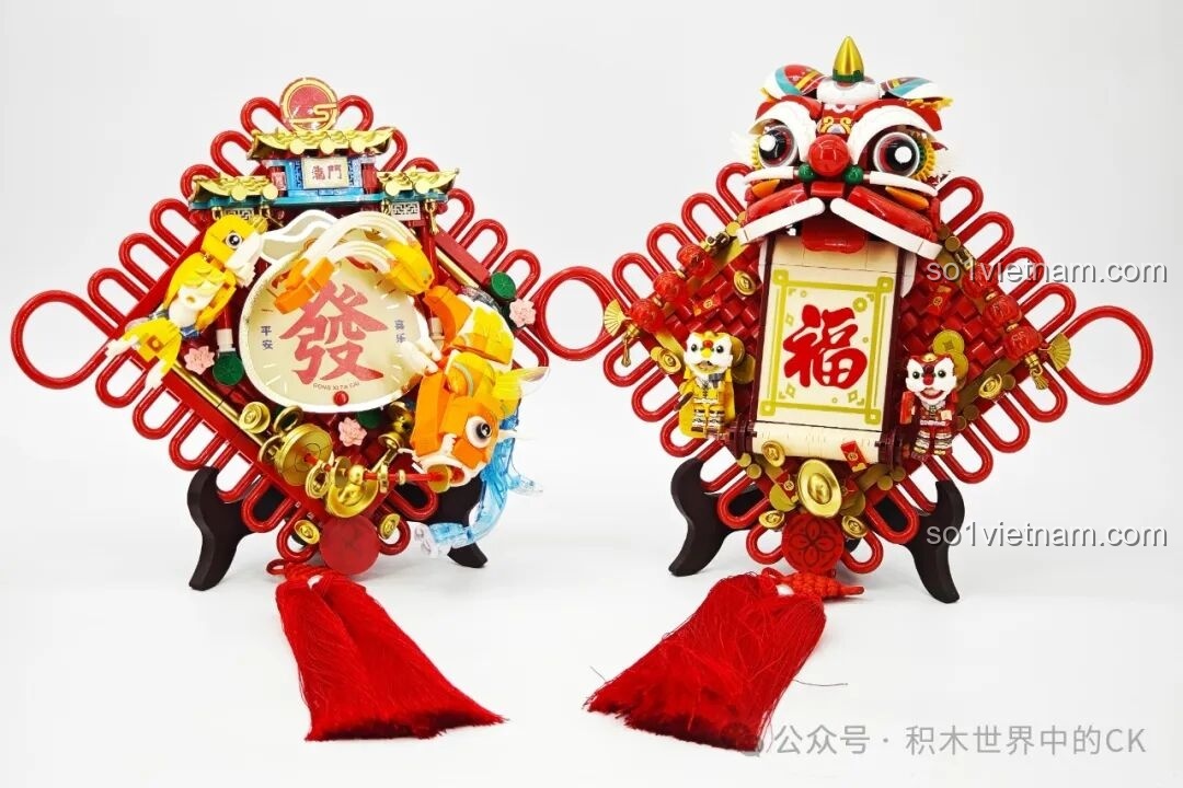 Mô hình Lễ Hội Múa Lân SEMBO 605043 với chi tiết cờ