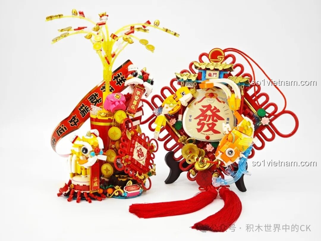 Mô hình Lễ Hội Múa Lân SEMBO 605043 với chi tiết cờ