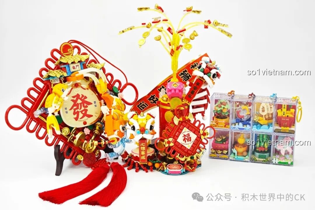 Mô hình Lễ Hội Múa Lân SEMBO 605043 với chi tiết cờ