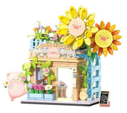 Hình ảnh bộ lắp ghép Cửa hàng hoa của Heo LuLu Sembo 608075, một món đồ chơi mô hình dễ thương cho bé gái 6 tuổi, giá rẻ.