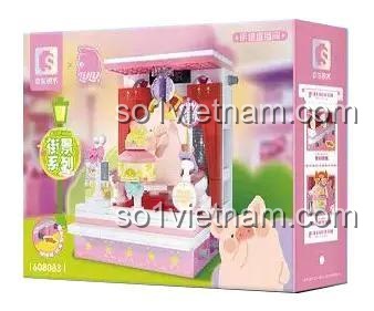 Bộ lắp ghép SEMBO 608083, hộp sản phẩm góc nghiêng, thể hiện chi tiết mô hình bên trong, đồ chơi mô hình cho bé gái 6 tuổi.