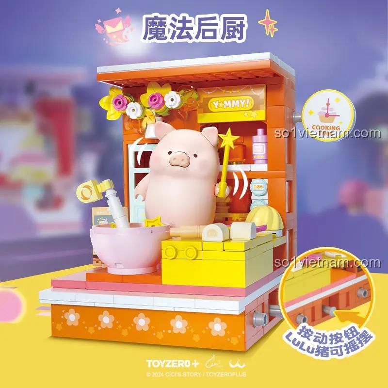 Mô hình lắp ghép SEMBO 608085 Bếp Ma Thuật của Heo Lulu với tính năng Heo Lulu lắc lư độc đáo, đồ chơi lắp ghép phát triển tư duy cho bé gái 6 tuổi.