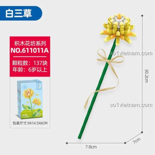 Hộp đồ chơi lắp ghép SEMBO 611011 Hoa Ba Lá Trắng với kích thước chi tiết, phù hợp làm quà tặng cho bé gái 6 tuổi