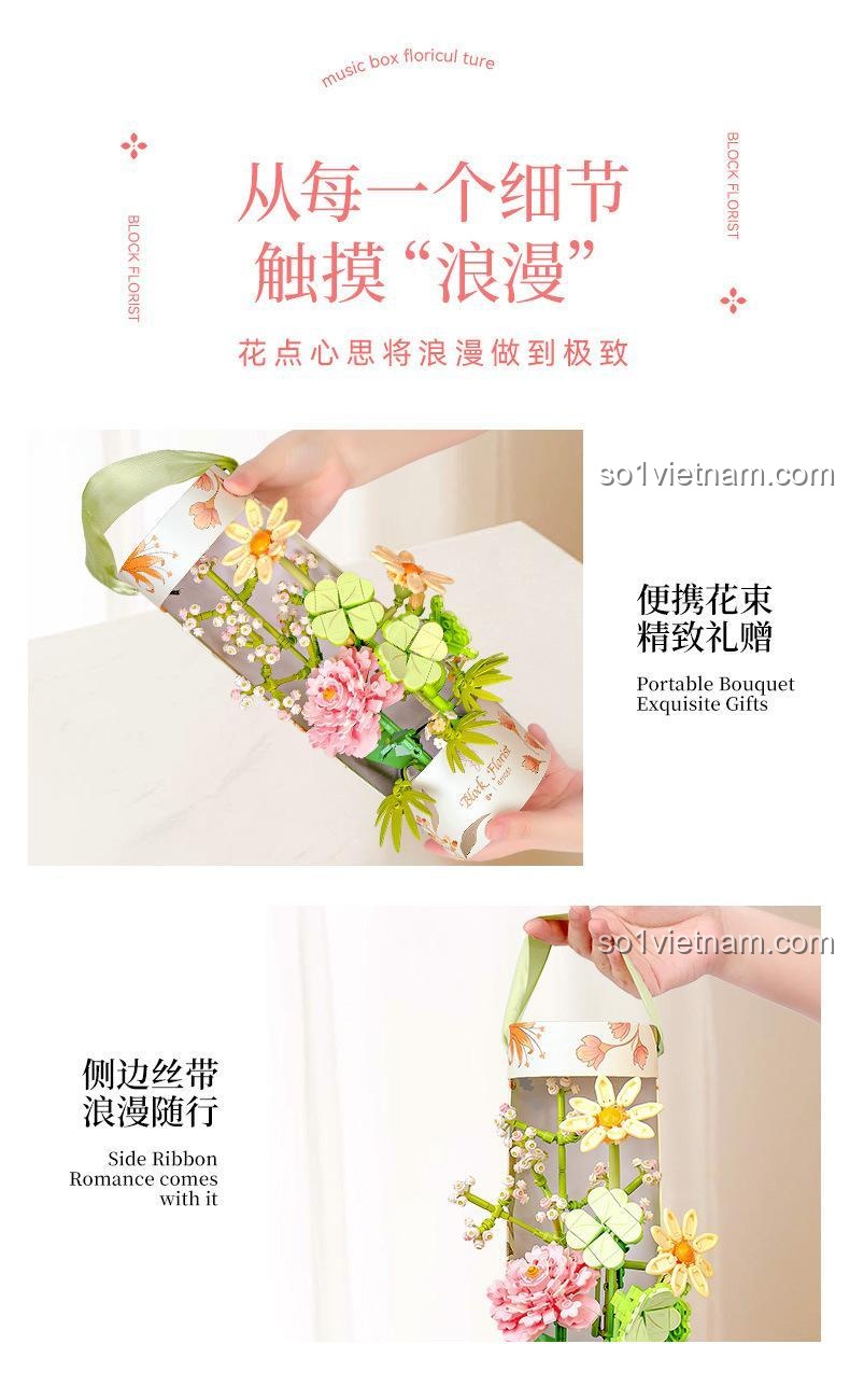 Cận cảnh chi tiết hoa cúc vàng trong bộ lắp ghép SEMBO 611051 Bó Hoa Xếp Hình May Mắn, thể hiện độ tỉ mỉ của từng mảnh ghép, đồ chơi mô hình chất lượng cao cho bé gái 6 tuổi.