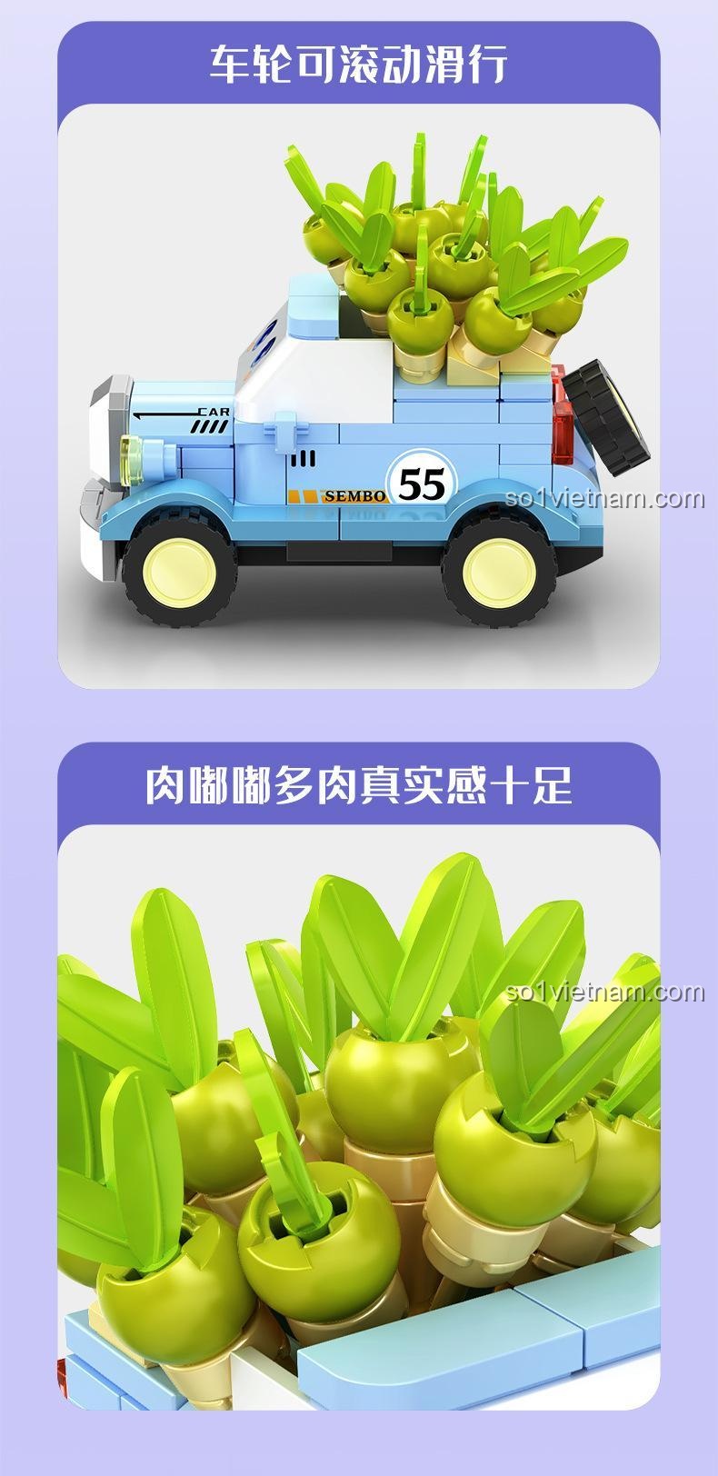 Chi tiết cận cảnh khuôn mặt xe hơi hoạt hình dễ thương của đồ chơi trang trí SEMBO 611055.