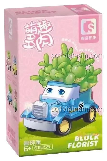Hộp sản phẩm đồ chơi mô hình SEMBO 611055, bộ xếp hình chậu cây sen đá hình xe hơi, món quà sáng tạo cho con gái.