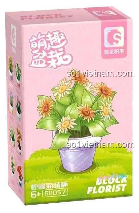 Hộp đồ chơi mô hình Sembo 611057 Chậu Hoa Cúc Chanh, quà tặng ý nghĩa cho bé gái, chất lượng cao.