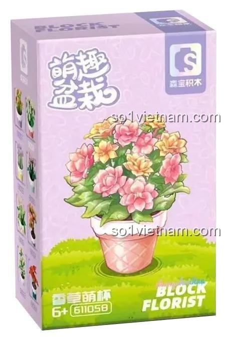Hộp sản phẩm bộ xếp hình Sembo 611058 Chậu hoa để bàn, món quà sáng tạo cho con gái.