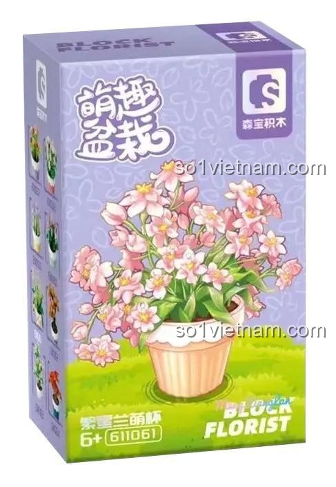 Hình ảnh hộp sản phẩm đồ chơi mô hình Sembo 611061 Chậu Hoa Lan Sao Băng, bao bì đẹp mắt, thích hợp làm quà tặng.