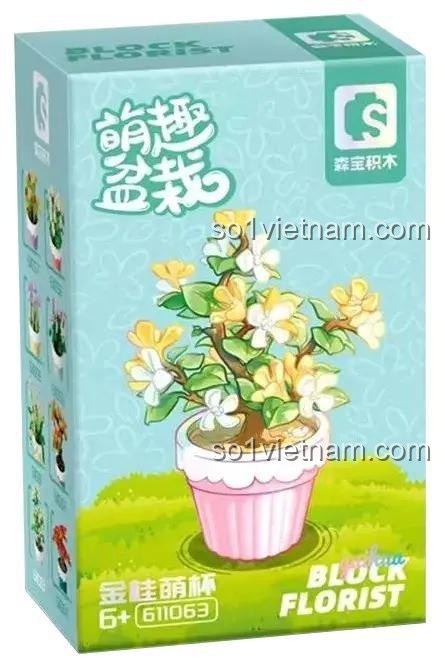 Hộp đồ chơi mô hình Sembo 611063 Cây hoa quế để bàn, món quà sáng tạo cho con gái 6 tuổi.
