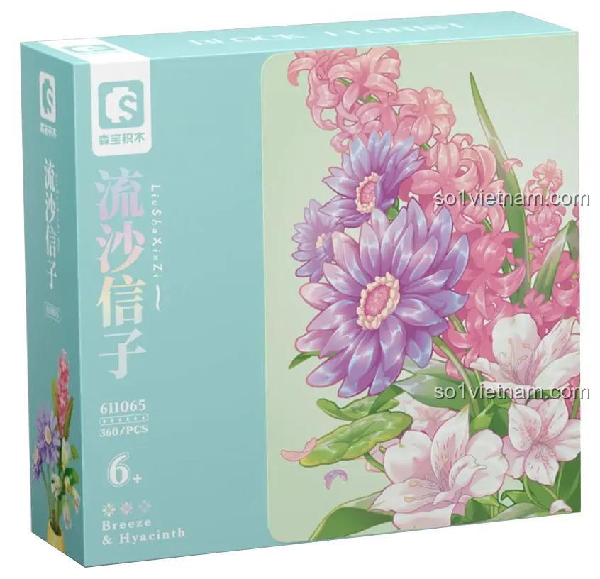 Hộp đồ chơi lắp ráp SEMBO 611065 Bình hoa Dạ Lan Hương và Cúc Tím, bộ xếp hình hoa dạ lan hương chất lượng cao, món quà tiết kiệm cho bé gái 6 tuổi.
