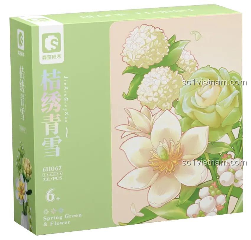 Hộp đồ chơi lắp ráp SEMBO 611067 Bó Hoa Lắp Ráp Cúc Trắng Tuyết Xanh, bộ xếp hình hoa trang trí, phù hợp bé gái 6 tuổi.