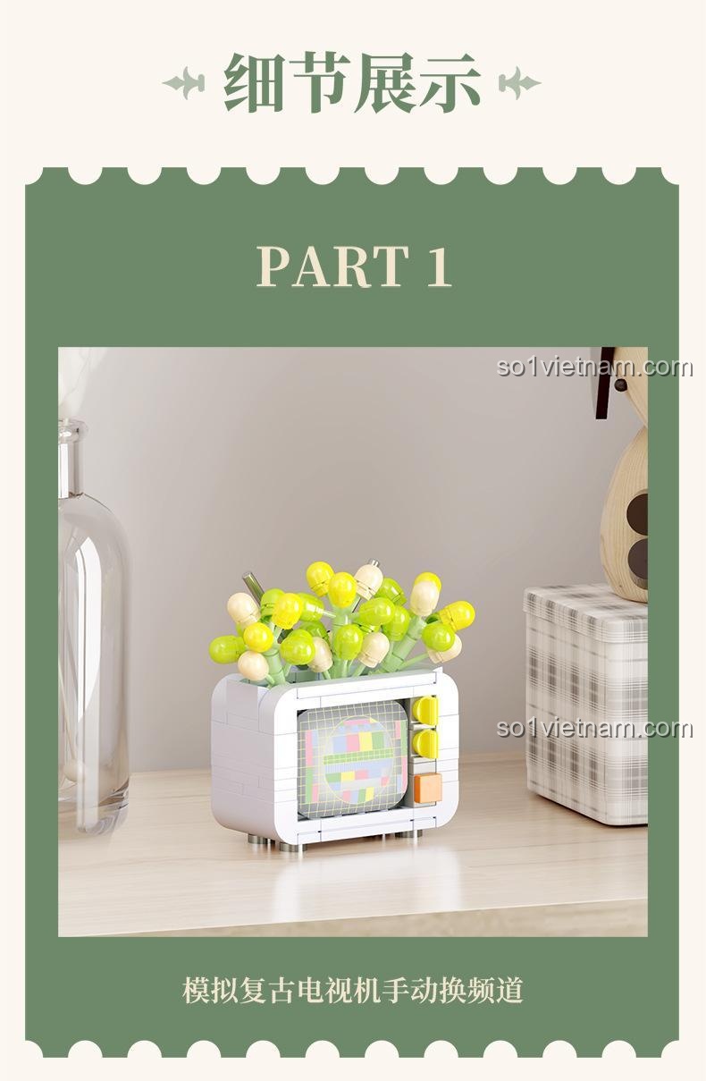 Mô hình TV retro trồng cây mọng nước SEMBO 611068 với chức năng đổi kênh thủ công